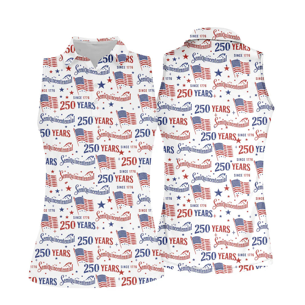 Semiquincentennial 250 Years Distressed American Flag Golf Shirt, Patriotic 4th Of July Golf Shirt For Women
