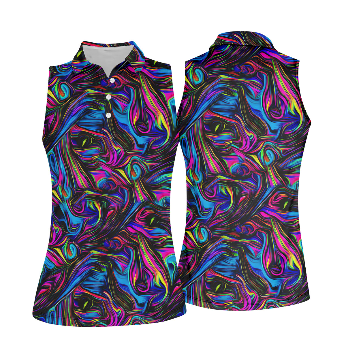 Vibrant Neon Liquid Marble Abstract Golf Shirt, Women’s Golf Tops, Women’s Golf Apparel