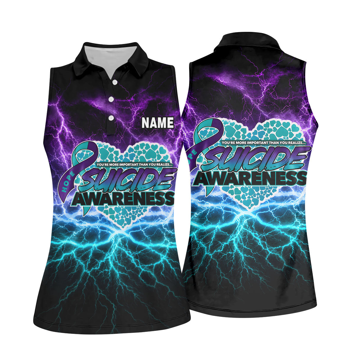 Suicide Awareness Hope Ribbon Lightning Golf Polo Shirt, Women’s Golf Polo