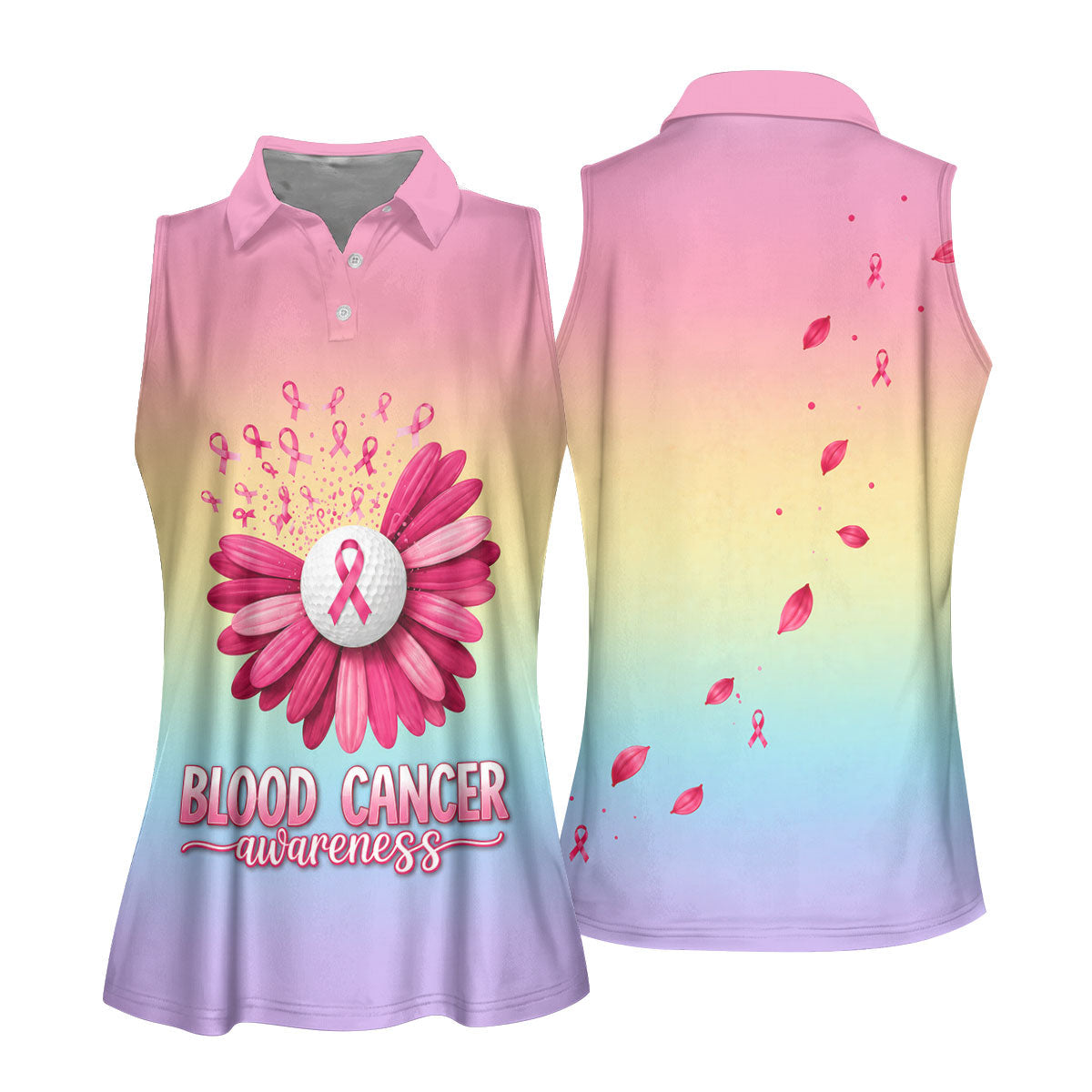 Blood Cancer Awareness Flower Golf Polo Shirt, Women's Golf Tops, Women's Golf Apparel