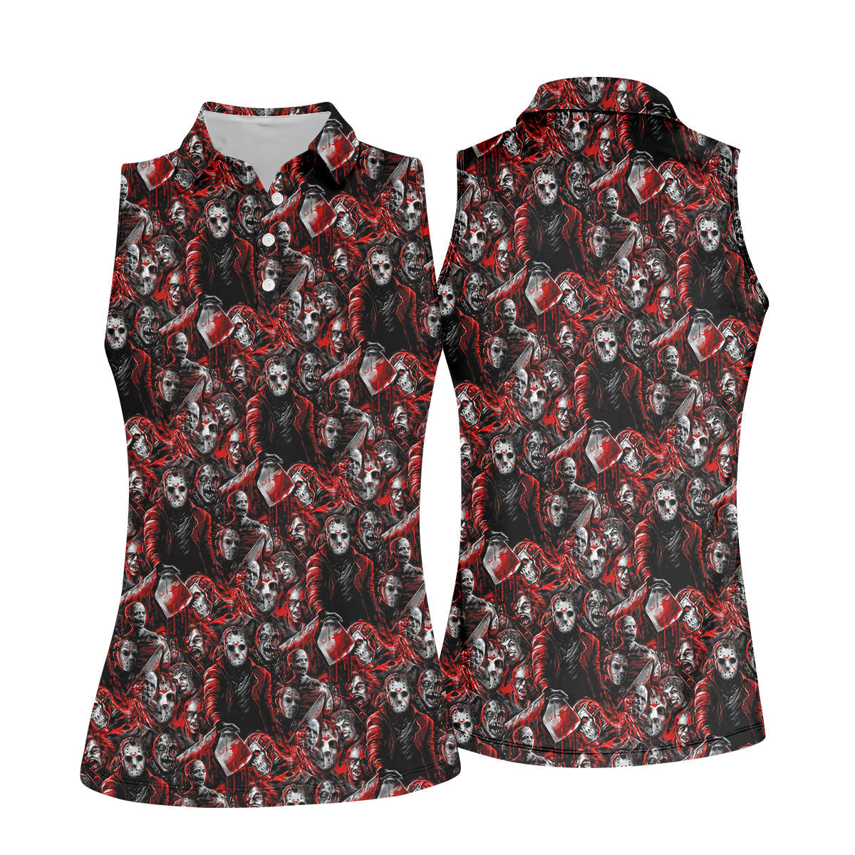 Horror Character Slasher Pattern Golf Polo Shirt, Womens Golf Tops, Ladies Golf Shirts