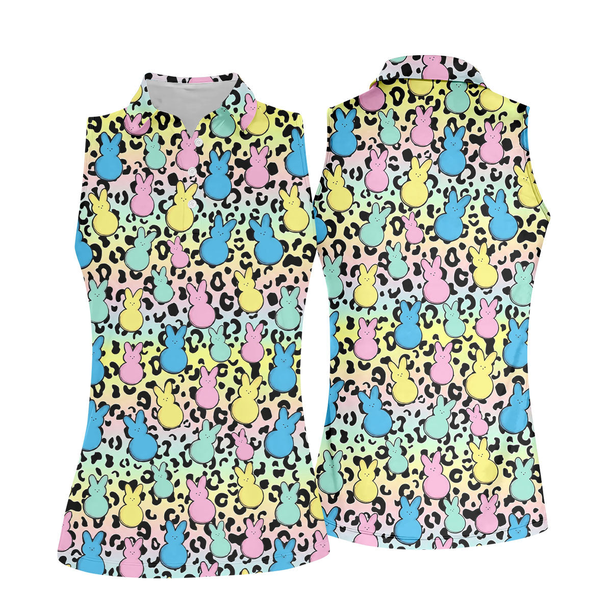 Pastel Easter Bunny Leopard Print Polo Shirt, Women’s Golf Apparel, Hawaiian Golf Shirt, Printed Golf Shirt