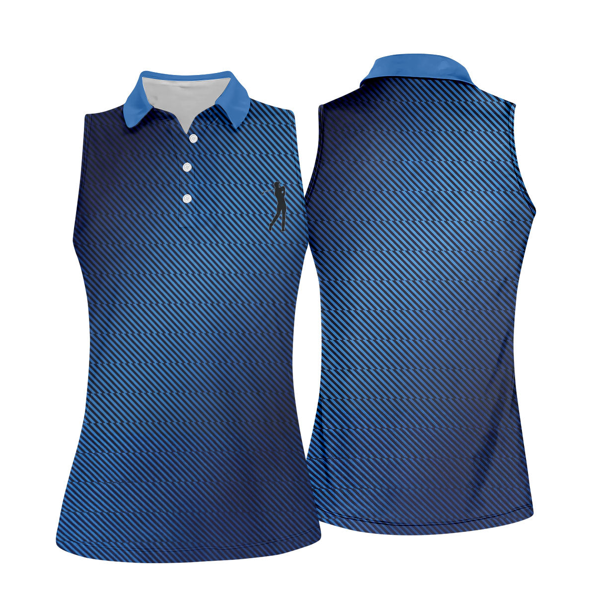 Retro Abstract Gradient Stripe Blue Lines Golf Shirt, Patriotic 4th Of July Golf Shirt For Women