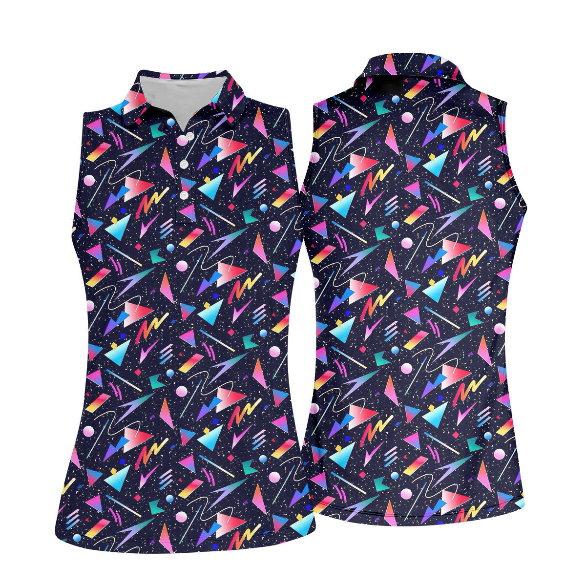 Retro Memphis Geometric Pattern Golf Polo Shirt, Women's Golf Tops, Golf Polo For Women