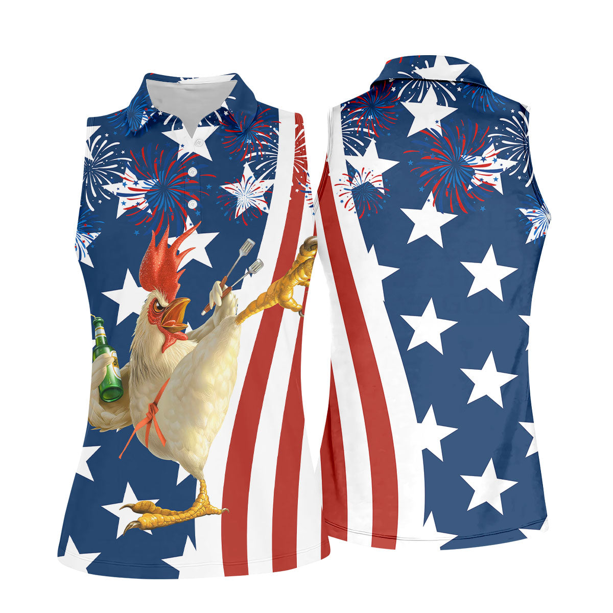 Funny Rooster Red White Blue 4th Of July Golf Shirt, 250 Years Golf Shirt For Women