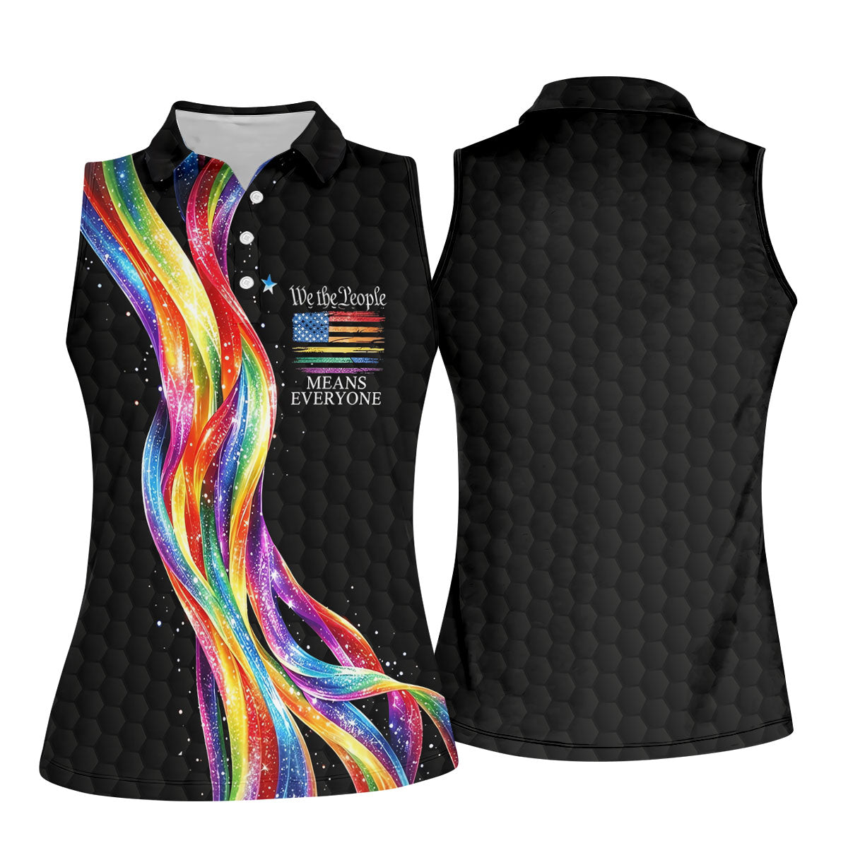 We The People Means Everyone LGBT Rainbow Ladies Golf Tops, Pride Month Celebrate Golf Shirt For Women