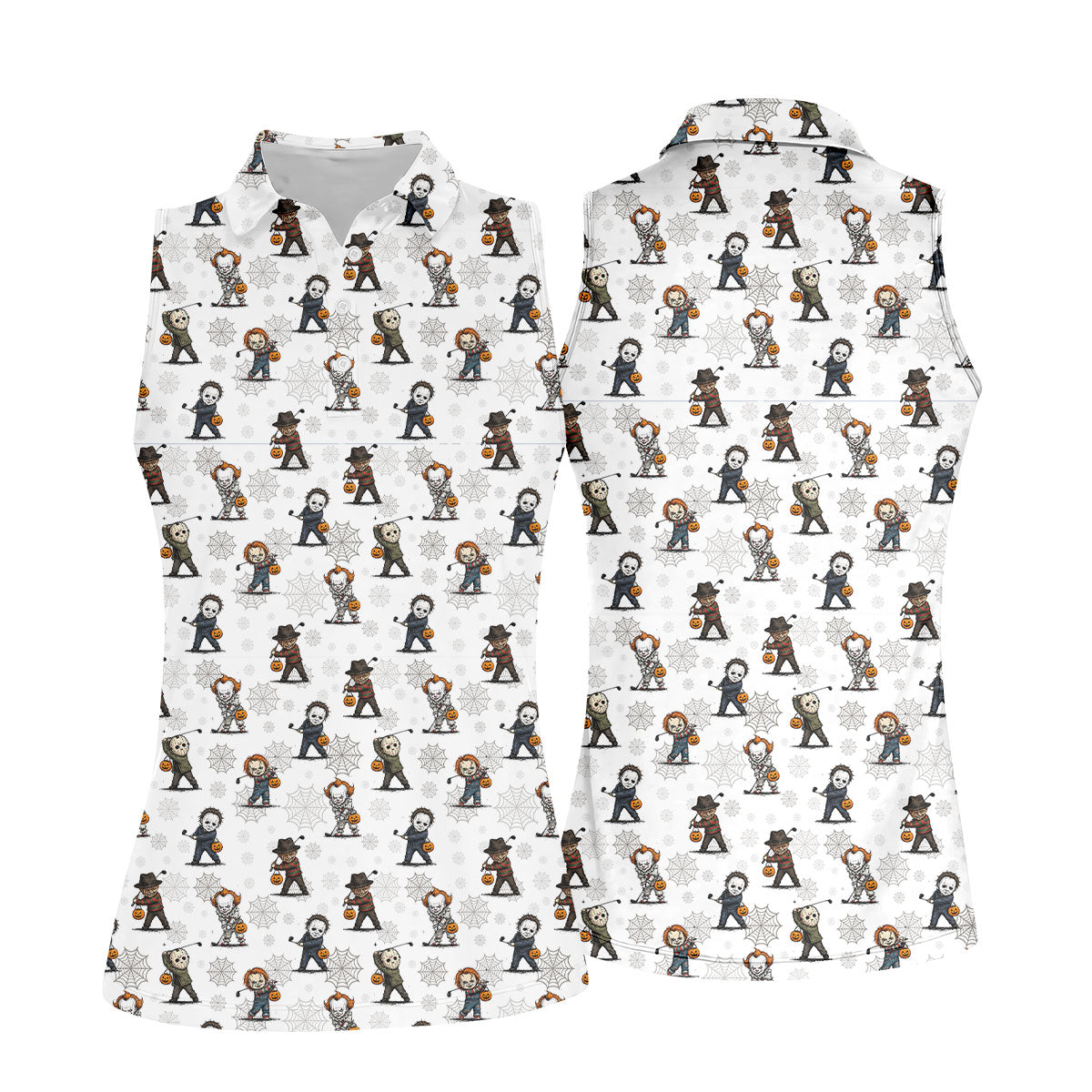 Horror Character Halloween Golf Pattern Polo Shirt, Golf Polo For Women, Performance Golf Shirt