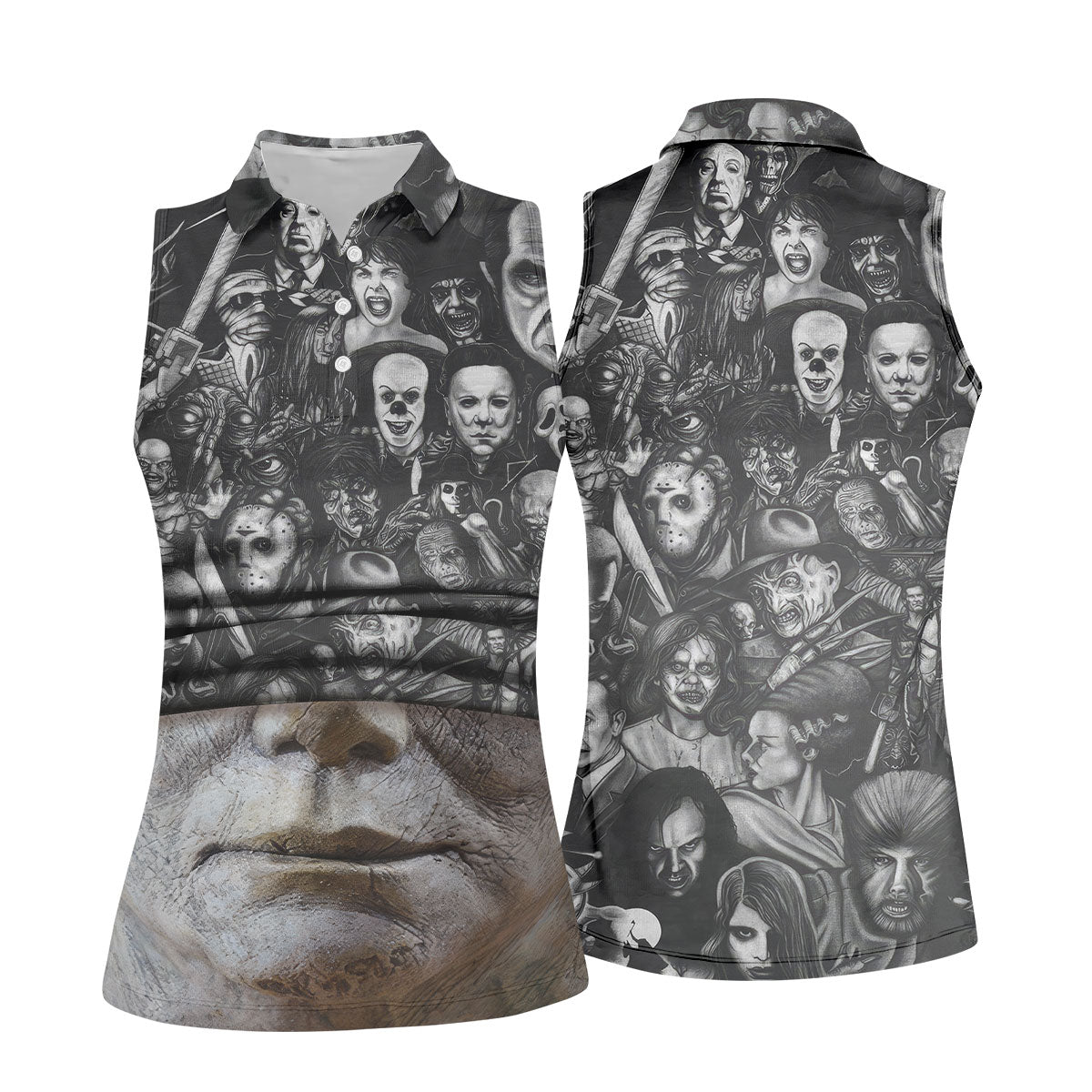 Pale Mask Horror Character Halloween Polo Shirt, Golf Tops For Women, Ladies Golf Shirts