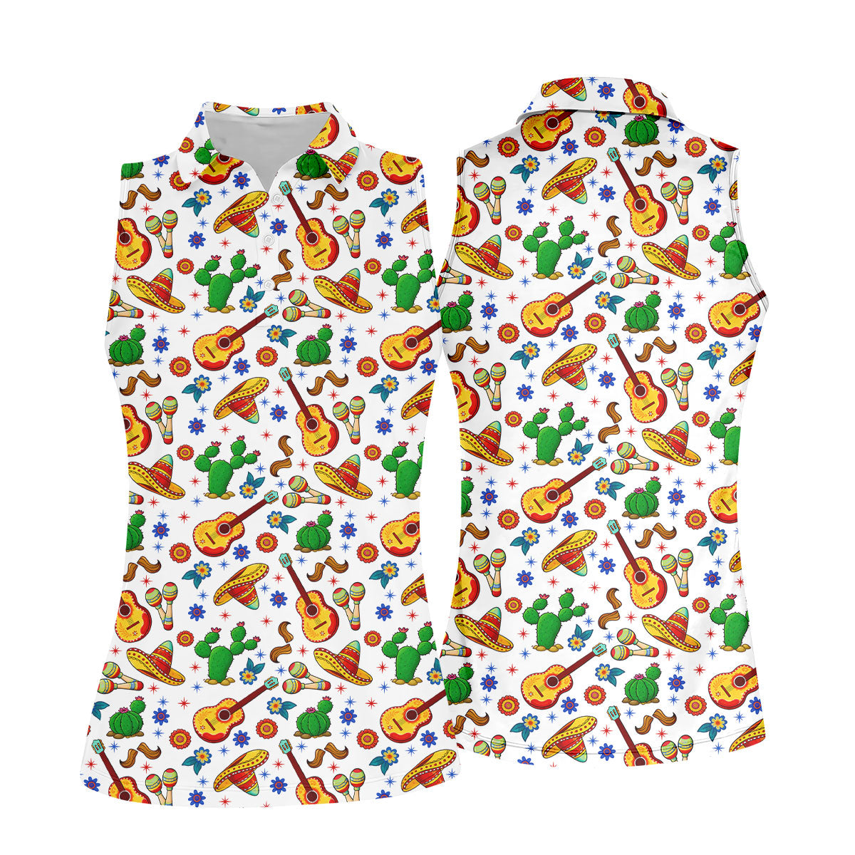 Mexican Party Seamless Pattern Ladies Golf Tops, Cinco De Mayo Celebration Golf Shirt For Women