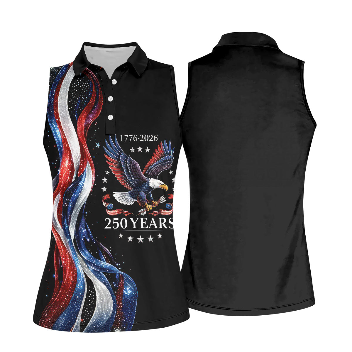 USA 250th Anniversary Bald Eagle Galaxy Art Golf Shirt, Patriotic 4th Of July Golf Shirt For Women