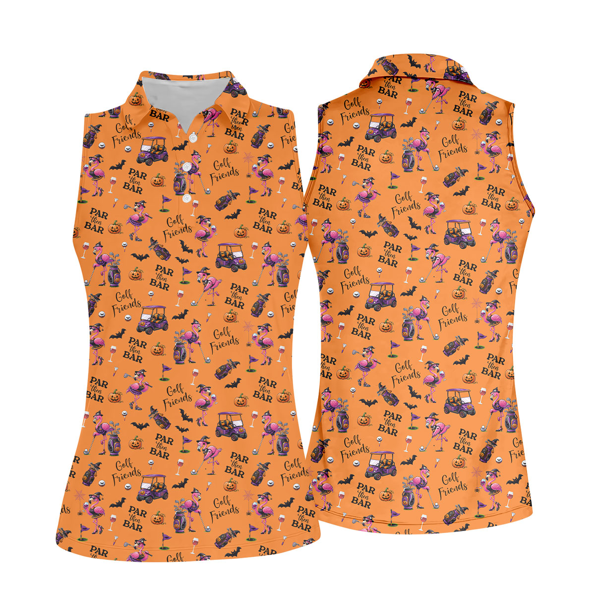 Orange Par Then Bar Flamingo Halloween Shirt, Golf Shirts For Women, Ladies Golf Tops