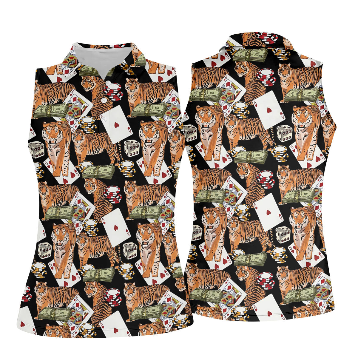 Money Tiger Poker Dice Chips And Cards Hawaiian Golf Shirt, Golf Shirt For Women