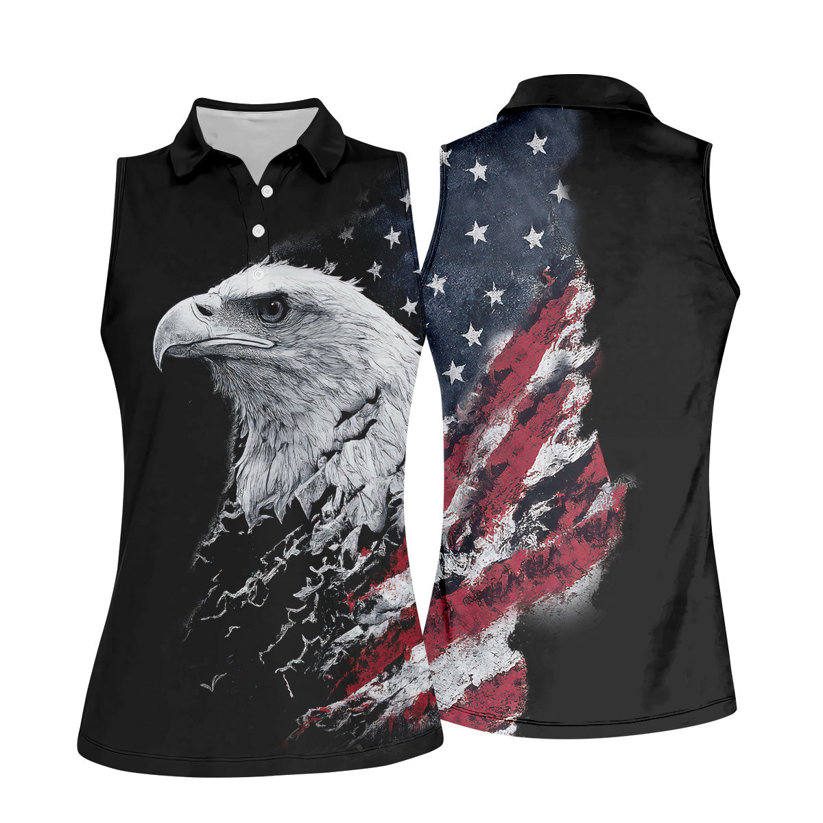 American Flag Bald Eagle Shattering Effect Golf Shirt, Patriotic Golf Shirt, Golf Shirts For Women