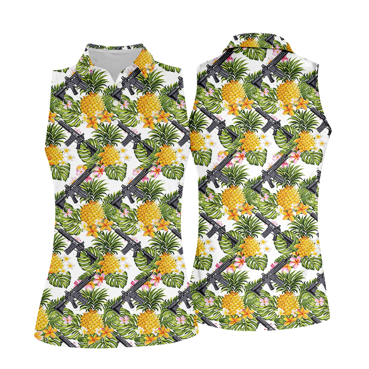 Tropical Pineapple Rifle Hawaiian Golf Shirt Pattern, Hawaiian Golf Shirt, Women’s Golf Apparel