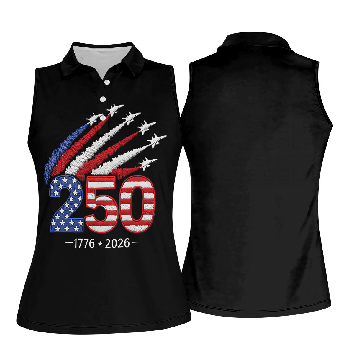 Flying Fighter Jets Faith Cross Patriotic 4th Of July Black Golf Shirt, 250 Years Golf Shirt For Women