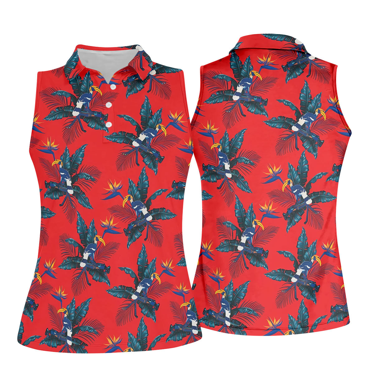 Tropical Toucan Bird Of Paradise Flower Hawaiian Golf Shirt, Summer Vibe Golf Shirt For Women