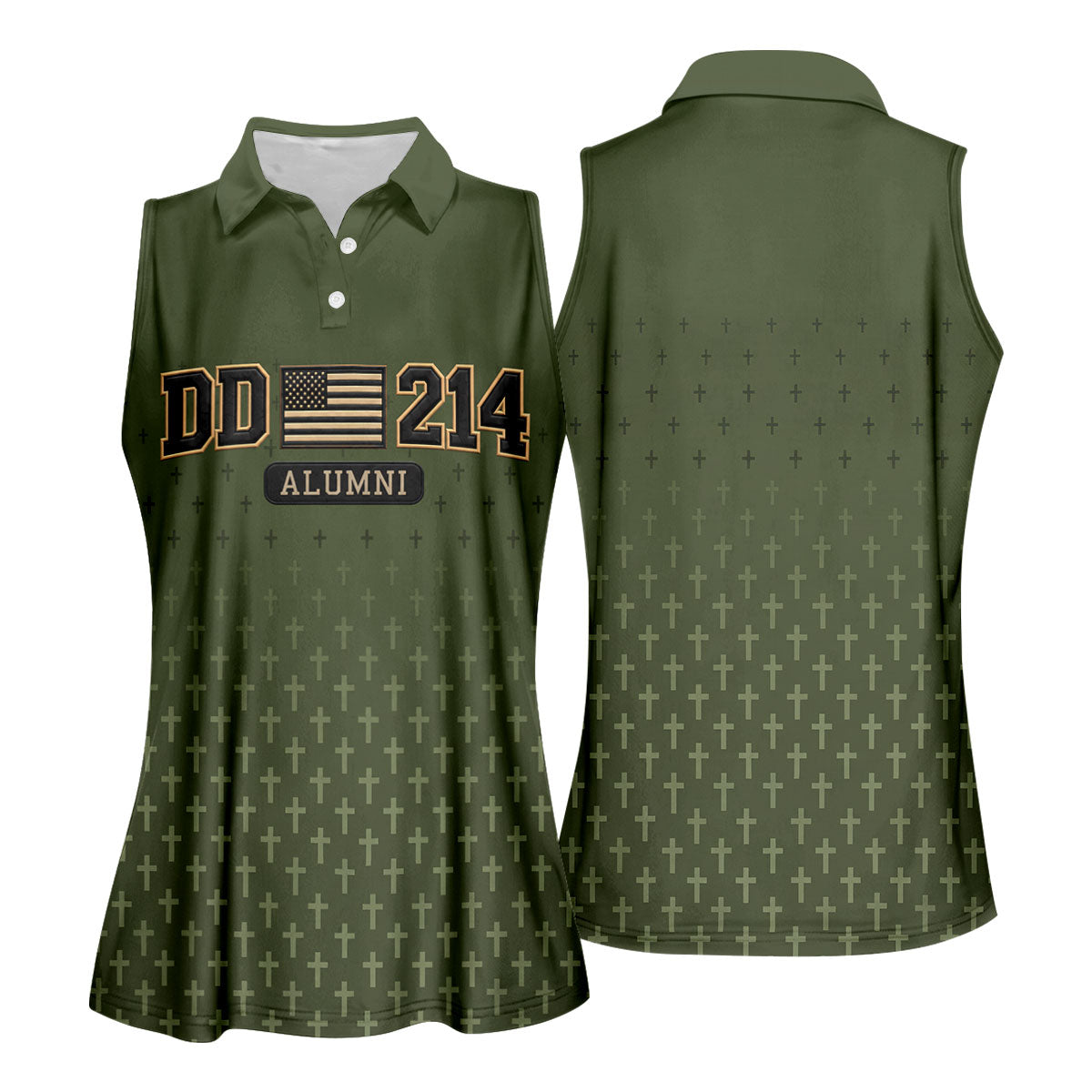 DD-214 Alumni Flag Cross Camo Polo Shirt, Veterans Day Shirt, Golf Tops For Women