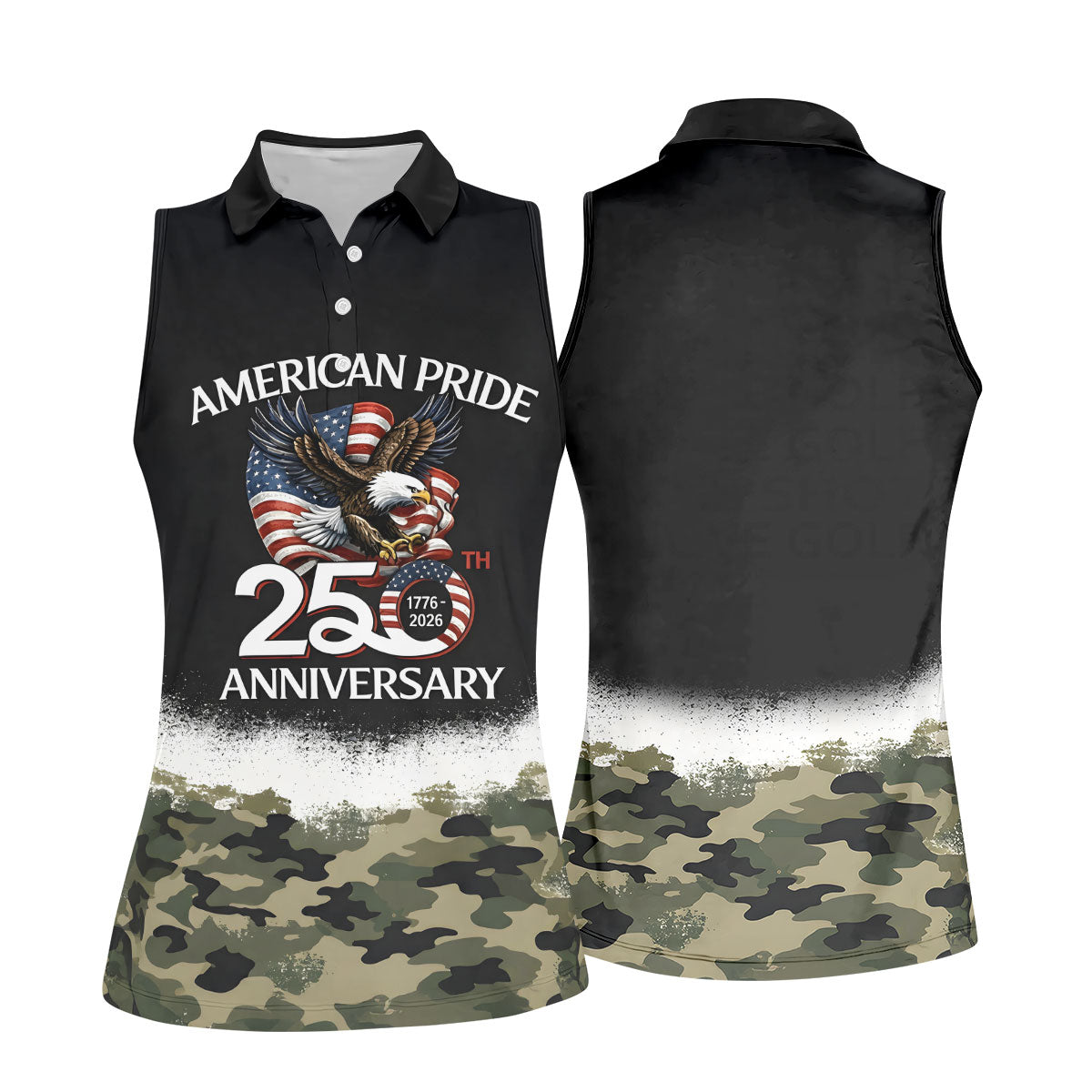 American Pride 250th Anniversary Camo Golf Shirt, Patriotic 4th Of July Golf Shirt For Women