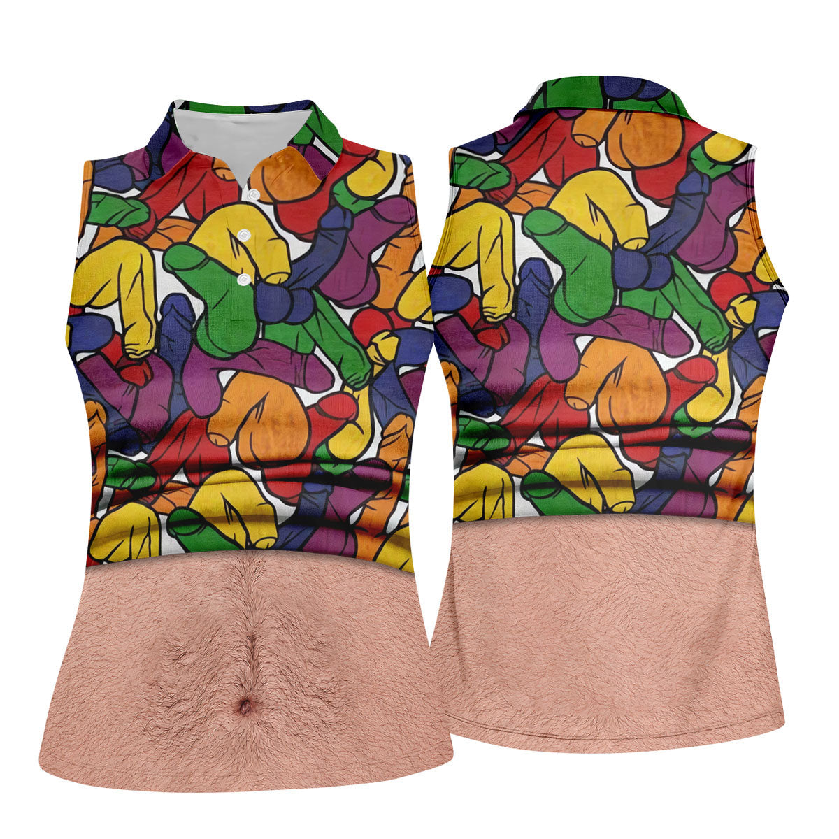 Funny Belly Illusion Colorful Pattern Polo Shirt, Womens Golf Polo, Golf Shirts For Women