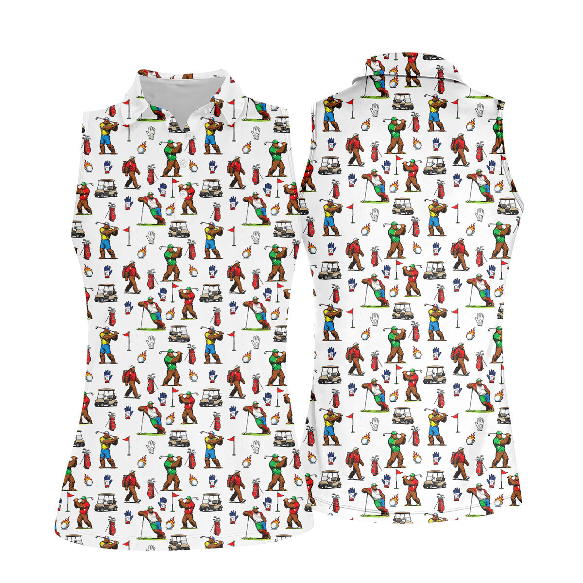 Bigfoot Golfer Pattern Women's Golf Tops, Golf Shirts For Women, Performance Golf Shirt
