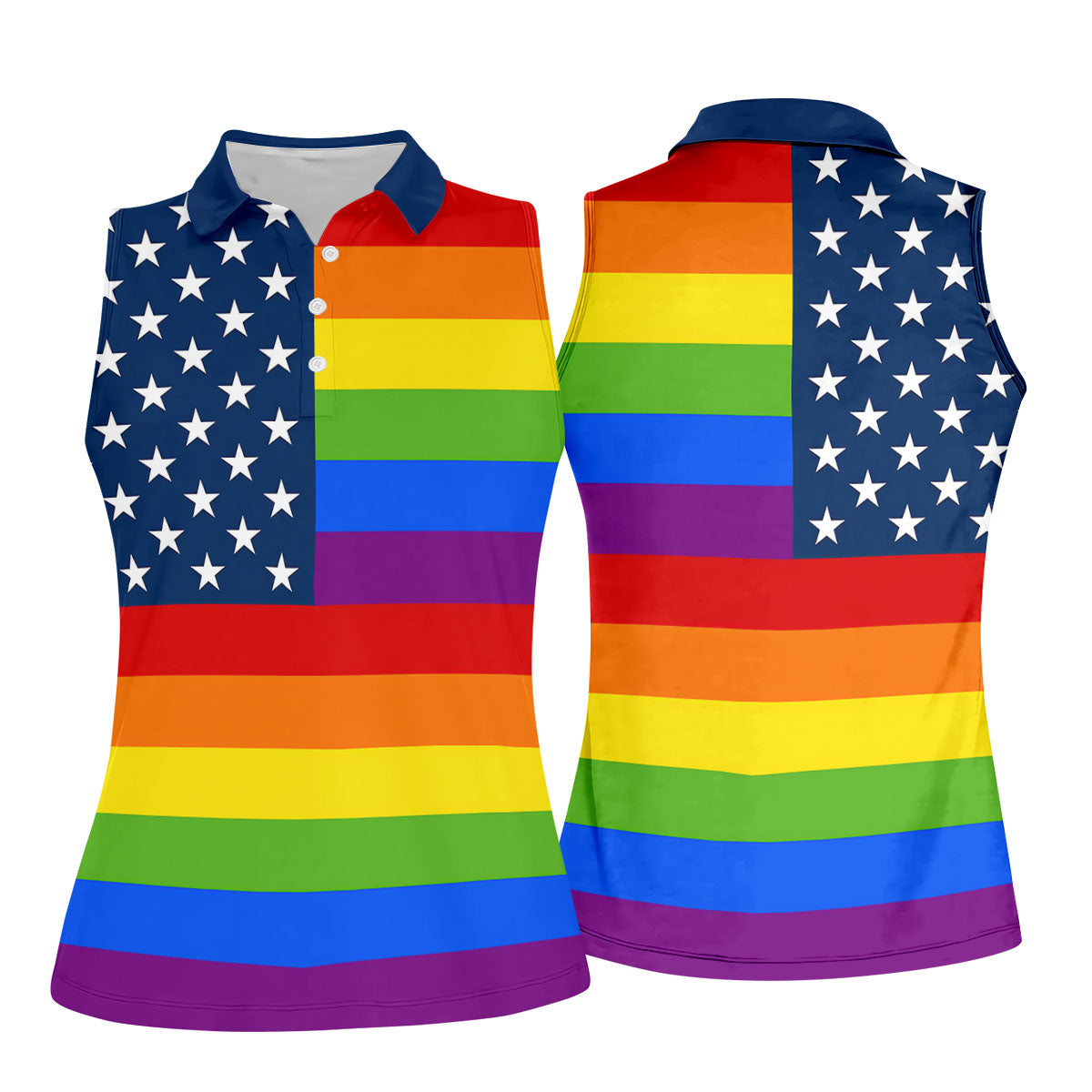 Gay Pride American Flag Ladies Golf Tops, Pride Month Golf Shirt For Women