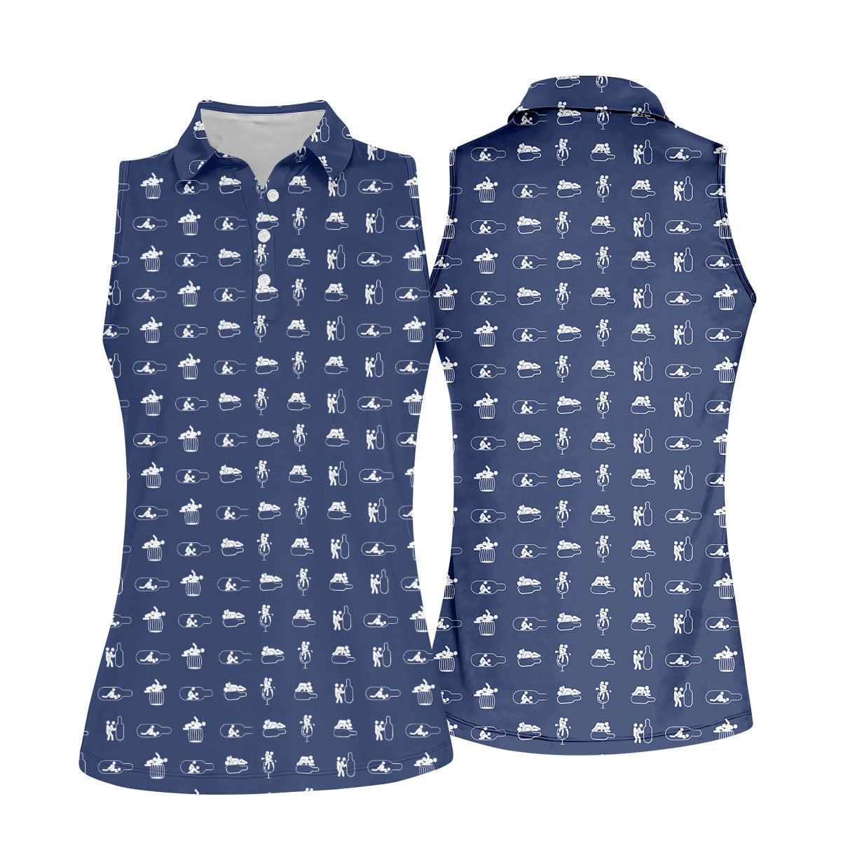 Navy Funny Adult Drinking Pattern Golf Polo Shirt, Golf Tops For Women, Ladies Golf Tops