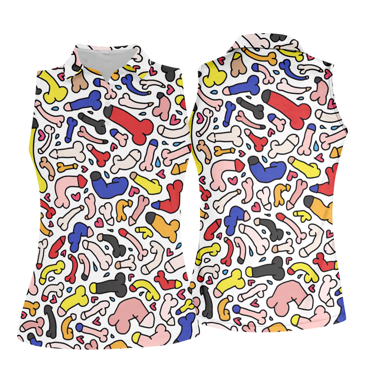 Funny Colorful Adult Doodle Pattern Polo Shirt, Womens Golf Polo, Golf Shirts For Women