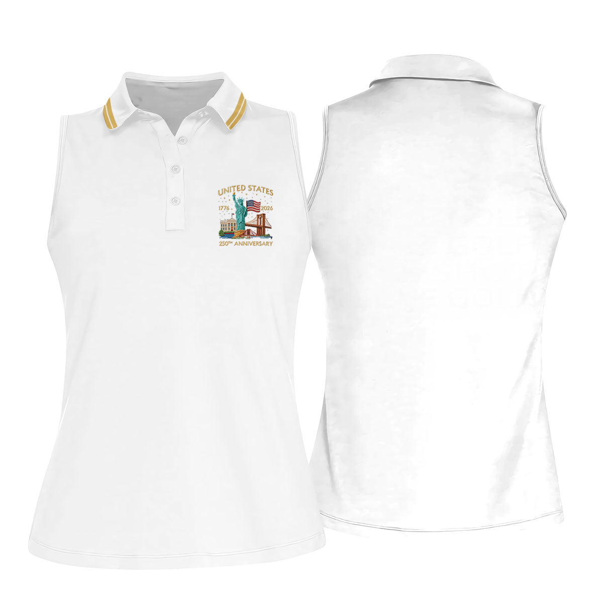 American Symbols White Patriotic Golf Shirt, US 250 Years 4th Of July Golf Shirt For Women