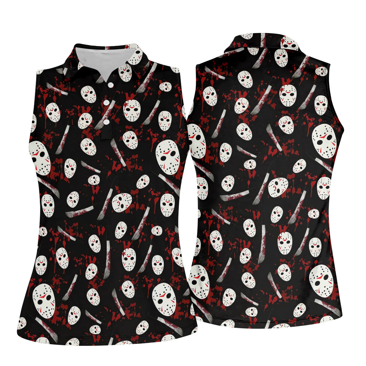 Hockey Mask Blood Pattern Halloween Golf Polo Shirt, Ladies Golf Tops, Golf Shirts For Women