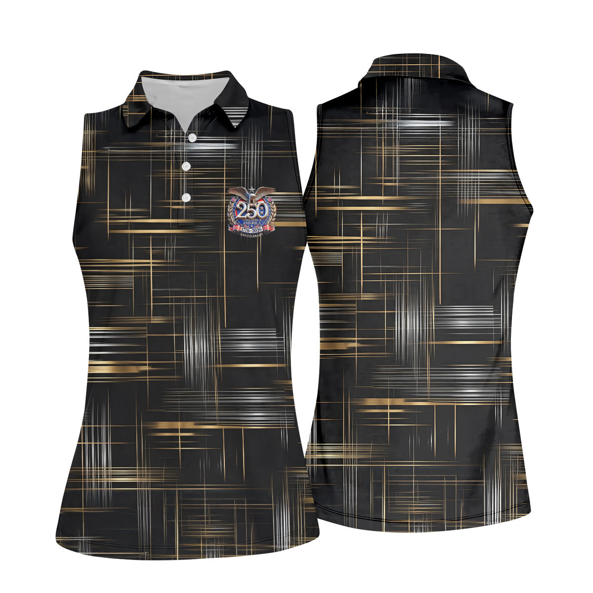 Gold And Silver Grid Pattern Patriotic 4th Of July Golf Shirt, 250 Years Golf Shirt For Women
