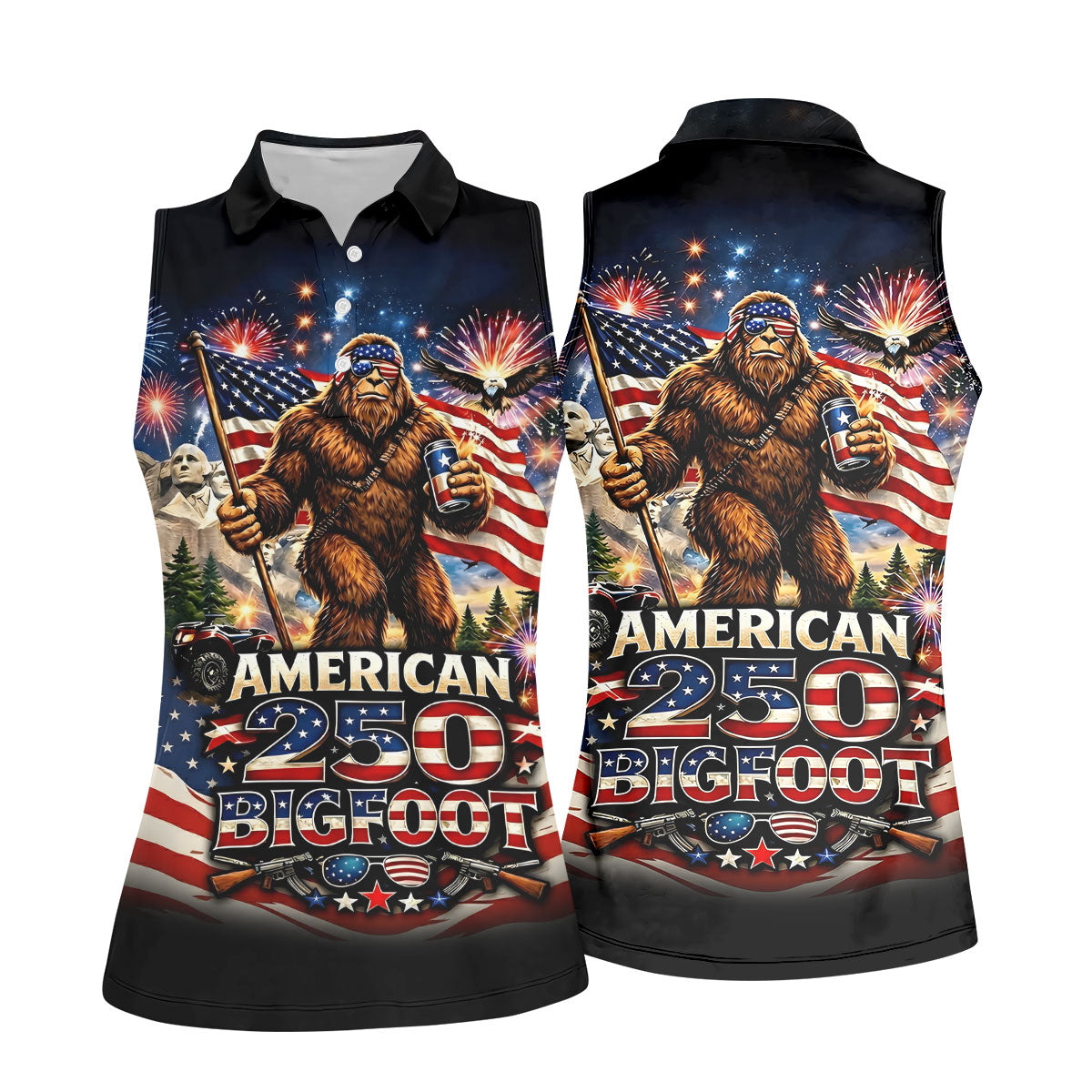 American 250 US Flag Pattern Bigfoot Golf Shirt, Patriotic 4th Of July Golf Shirt For Women