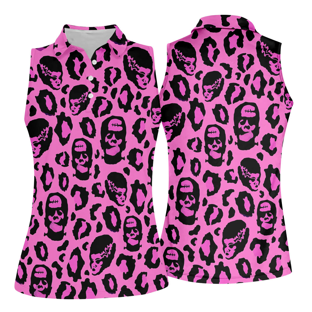 Leopard Print Horror Character Halloween Golf Polo Shirt, Golf Tops, Women's Golf Polo