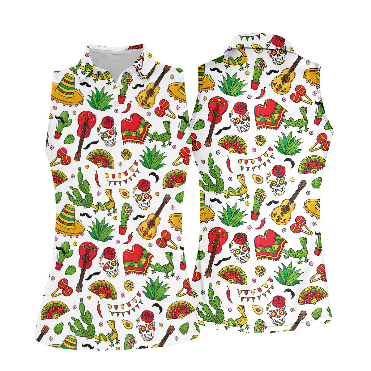 Mexican Instruments Funny Cacti Ladies Golf Tops, Cinco De Mayo Celebration Golf Shirt For Women