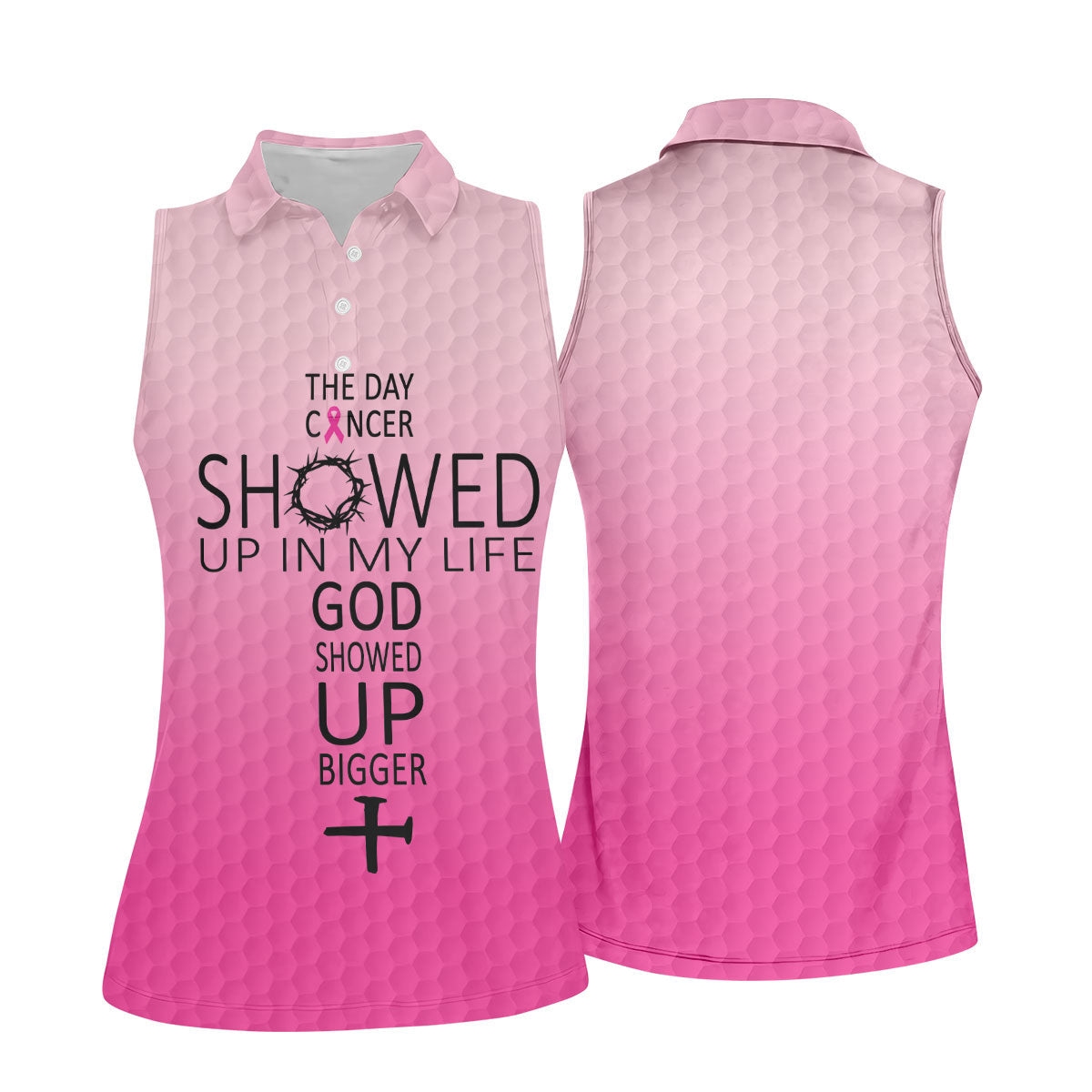 Cancer Showed Up God Showed Up Bigger Breast Cancer Polo Shirt, Women's Golf Tops