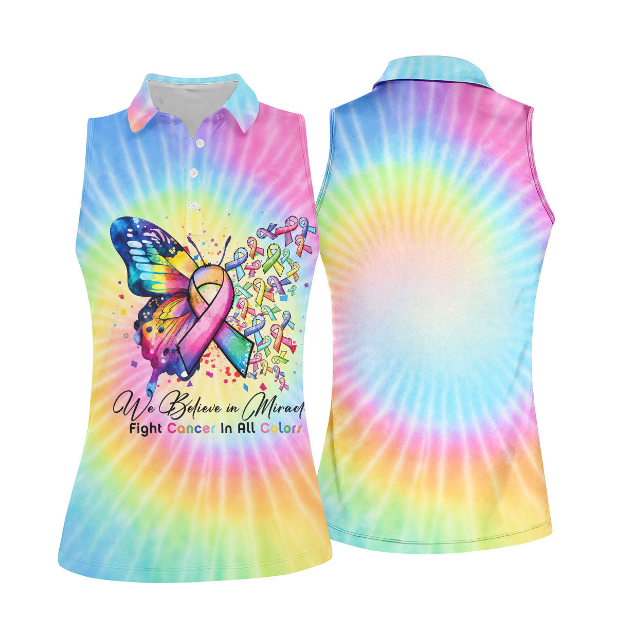 We Believe In Miracles Cancer Ribbon Polo Shirt, Women's Golf Polo, Golf Tops For Women