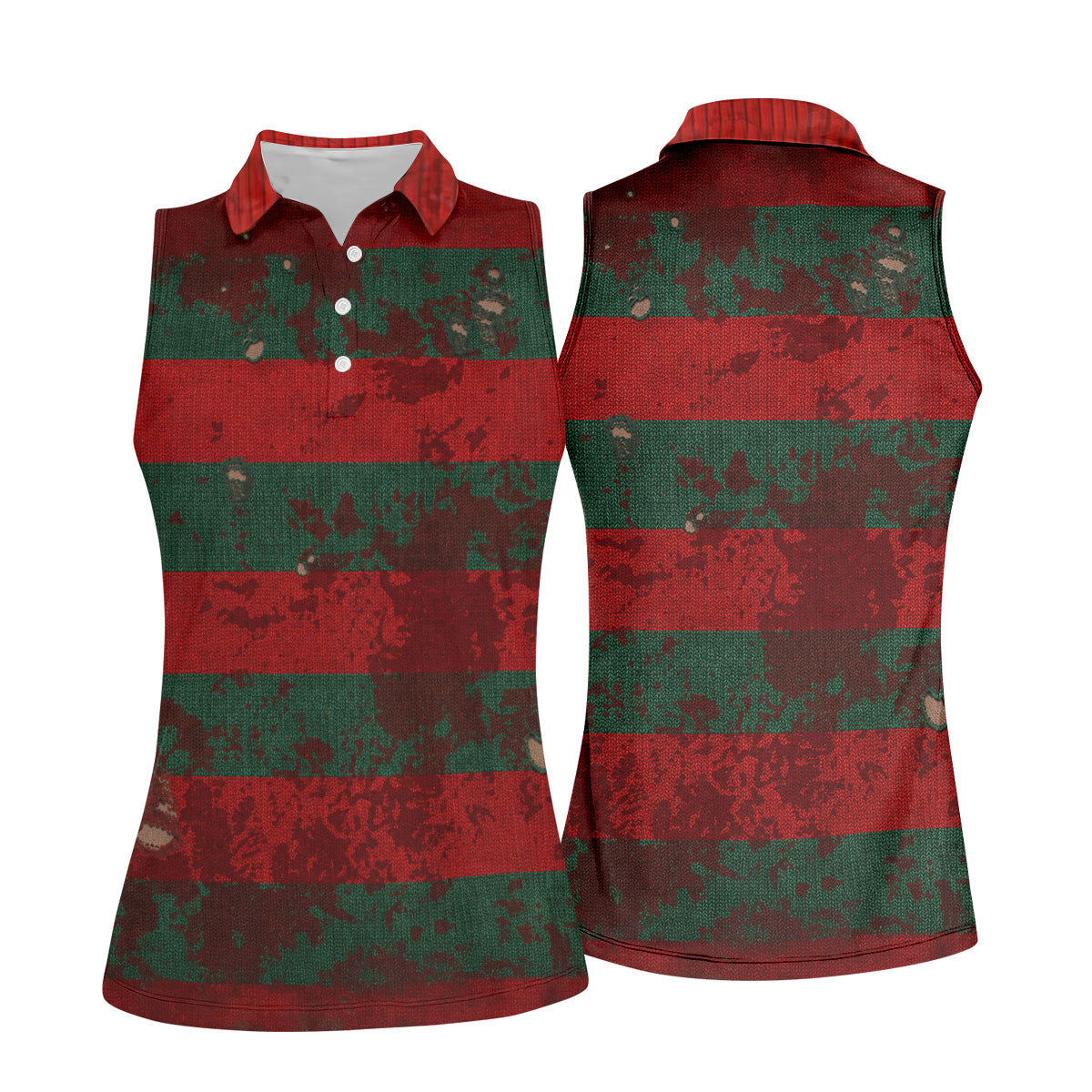 Distressed Red Green Horror Knit Golf Polo Shirt, Ladies Golf Tops, Golf Shirts For Women