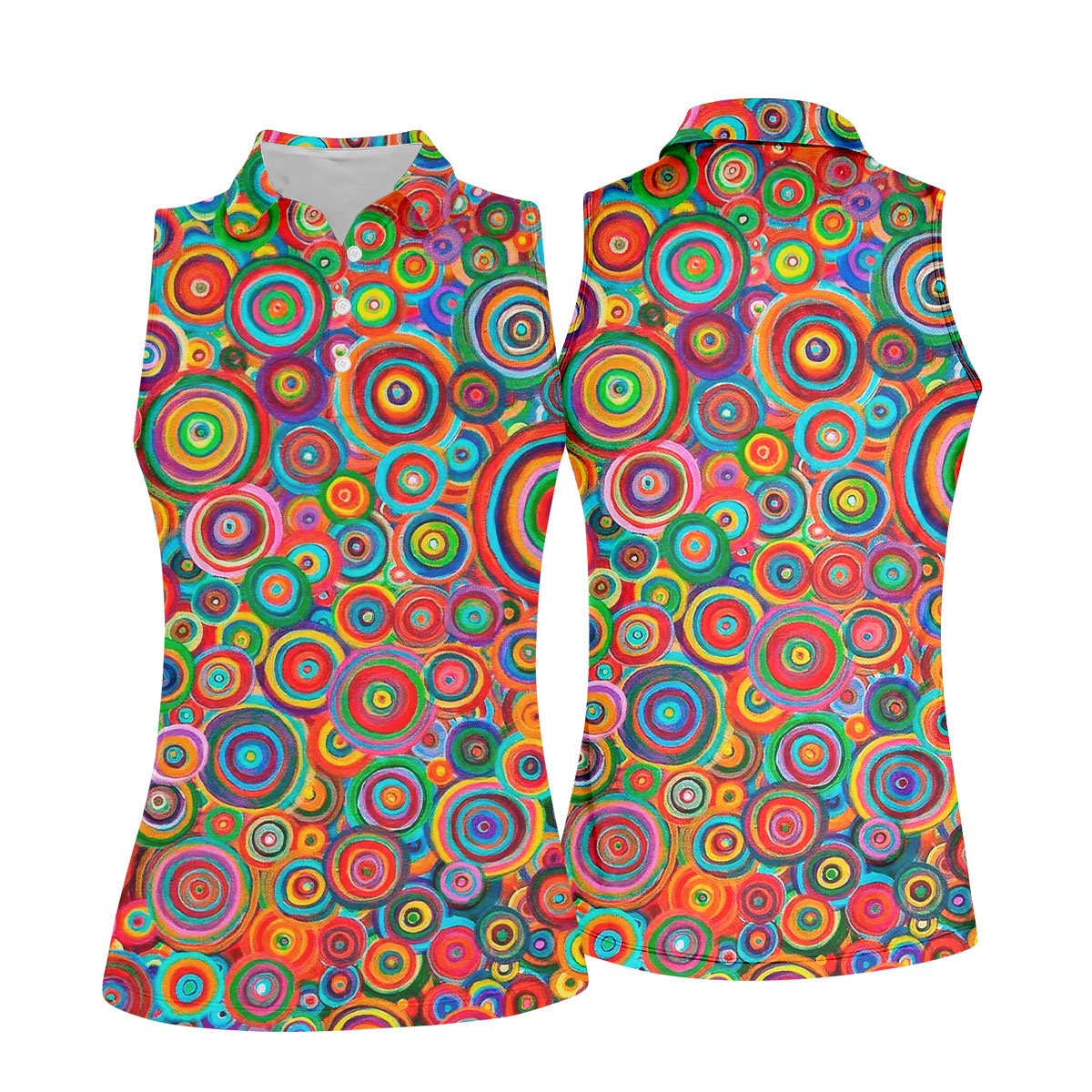Colorful Abstract Circle Pattern Polo Shirt, Printed Golf Shirt, Hawaiian Golf Shirt, Women’s Golf Tops