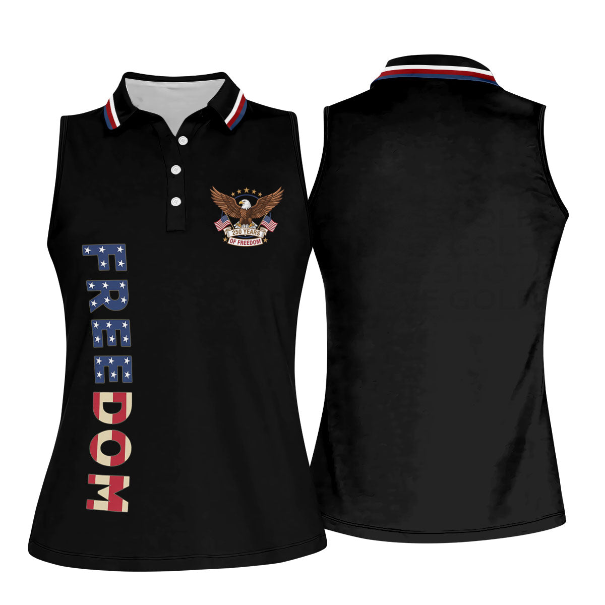 250 Years Of Freedom US Flag Logo Black Golf Shirt, Patriotic 4th Of July Golf Shirt For Women
