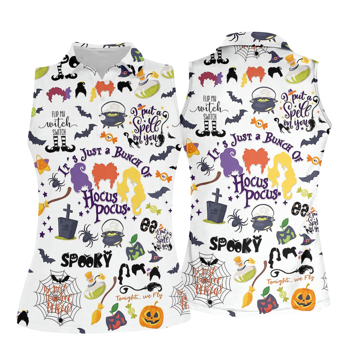 Halloween Witch Pattern Golf Polo Shirt, Golf Polo For Women, Womens Golf Apparel