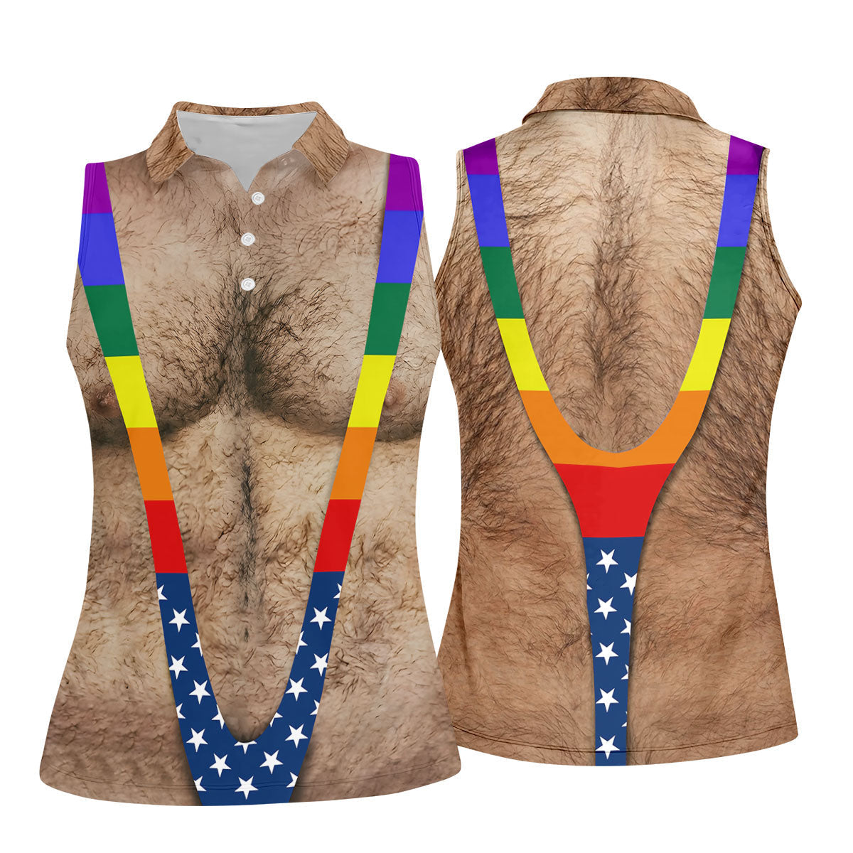 Funny Hairy Chest Rainbow Suspenders Golf Polo, Golf Shirts For Women, Women's Golf Apparel