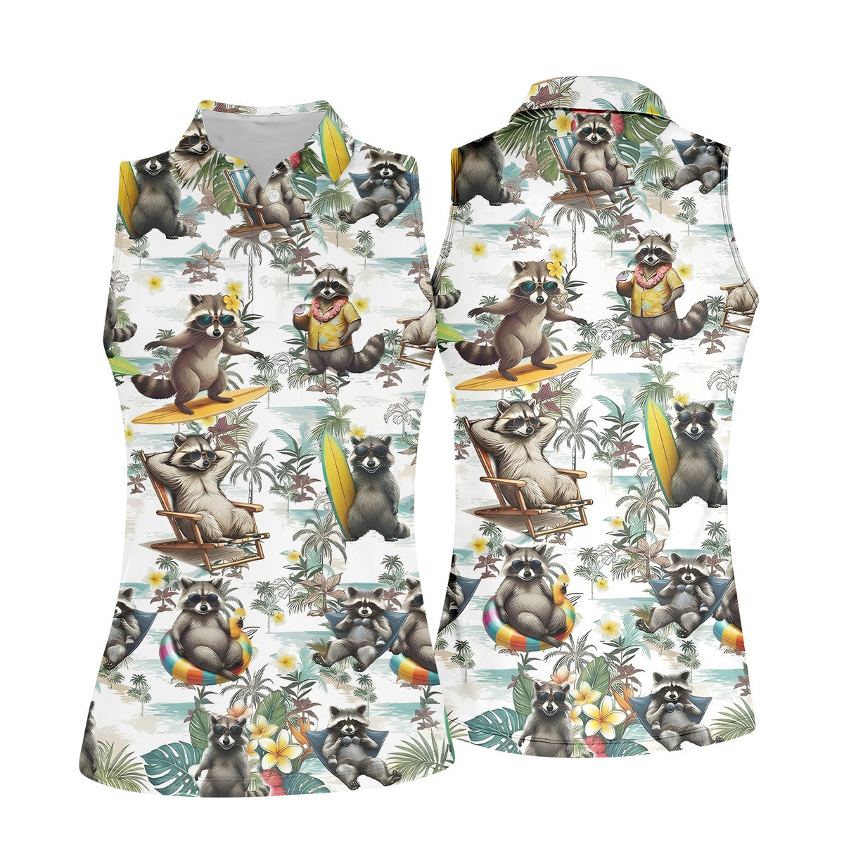 Raccoon Beach Vacation Hawaiian Shirt, Hawaiian Shirt For Women, Tropical Button Up Shirt