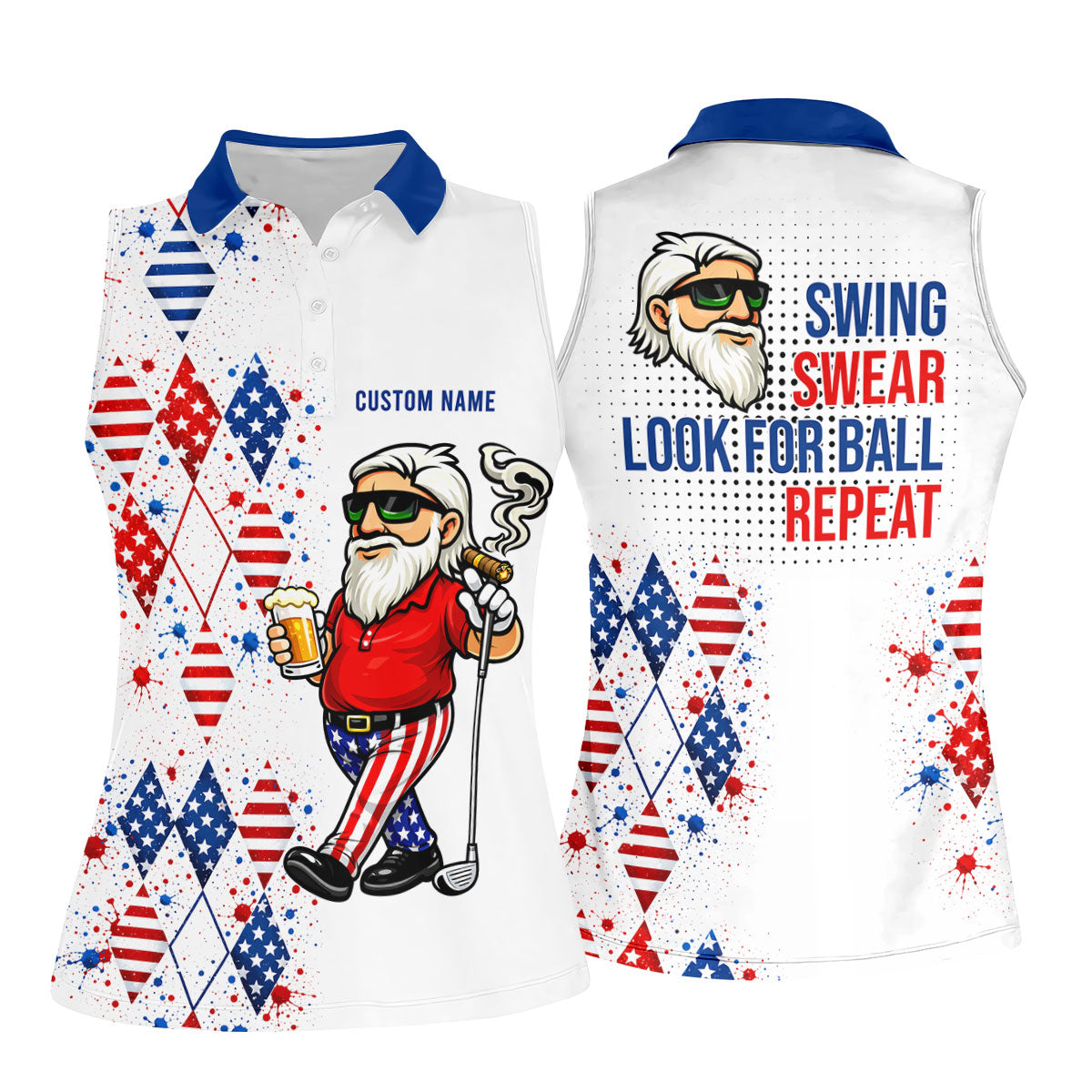 Patriotic Man Golf And Beer Argyle Pattern 4th Of July Golf Shirt, 250 Years Golf Shirt For Women