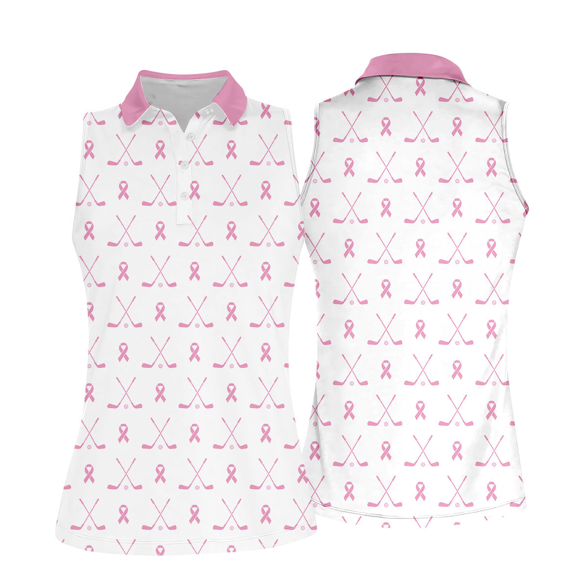 Pink Ribbon Golf Clubs Breast Cancer Polo Shirt, Golf Polo For Women, Ladies Golf Top