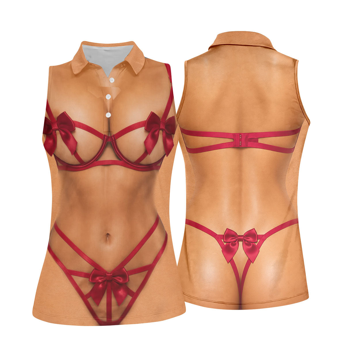 Funny Red Ribbon Lingerie Costume Polo Shirt, Ladies Golf Shirts, Women’s Golf Apparel