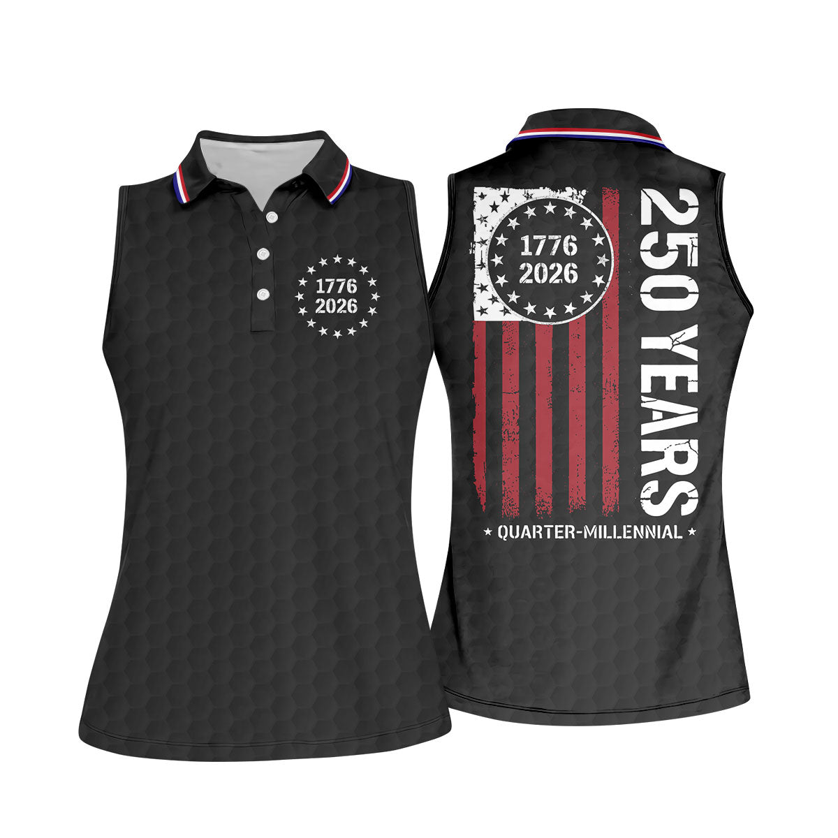 250 Years Quarter Millennnial Golf Ball Pattern Black Patriotic Golf Shirt, 4th Of July Golf Shirt For Women