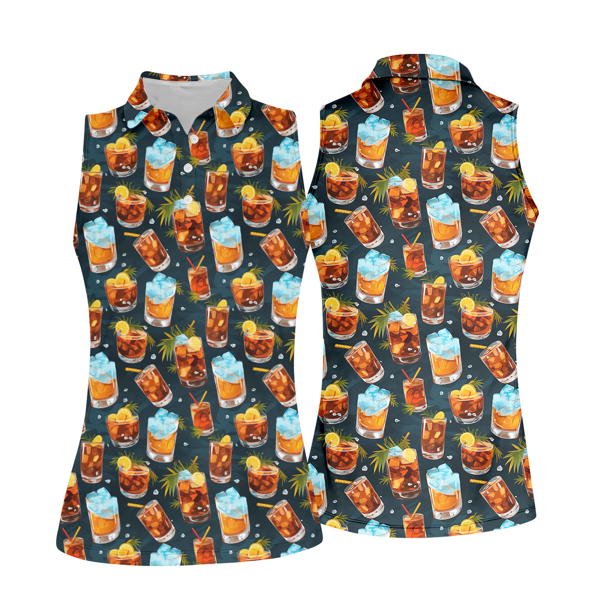 Summer Cocktail Pattern Hawaiian Golf Shirt, Golf Polo For Women, Women's Golf Apparel