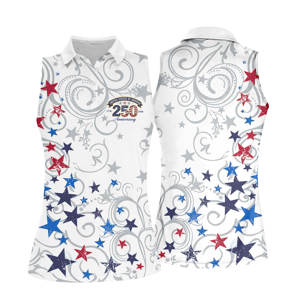 United States Of America 250 Anniversary Patriotic 4th Of July Golf Shirt, Red Blue Stars Golf Shirt For Women