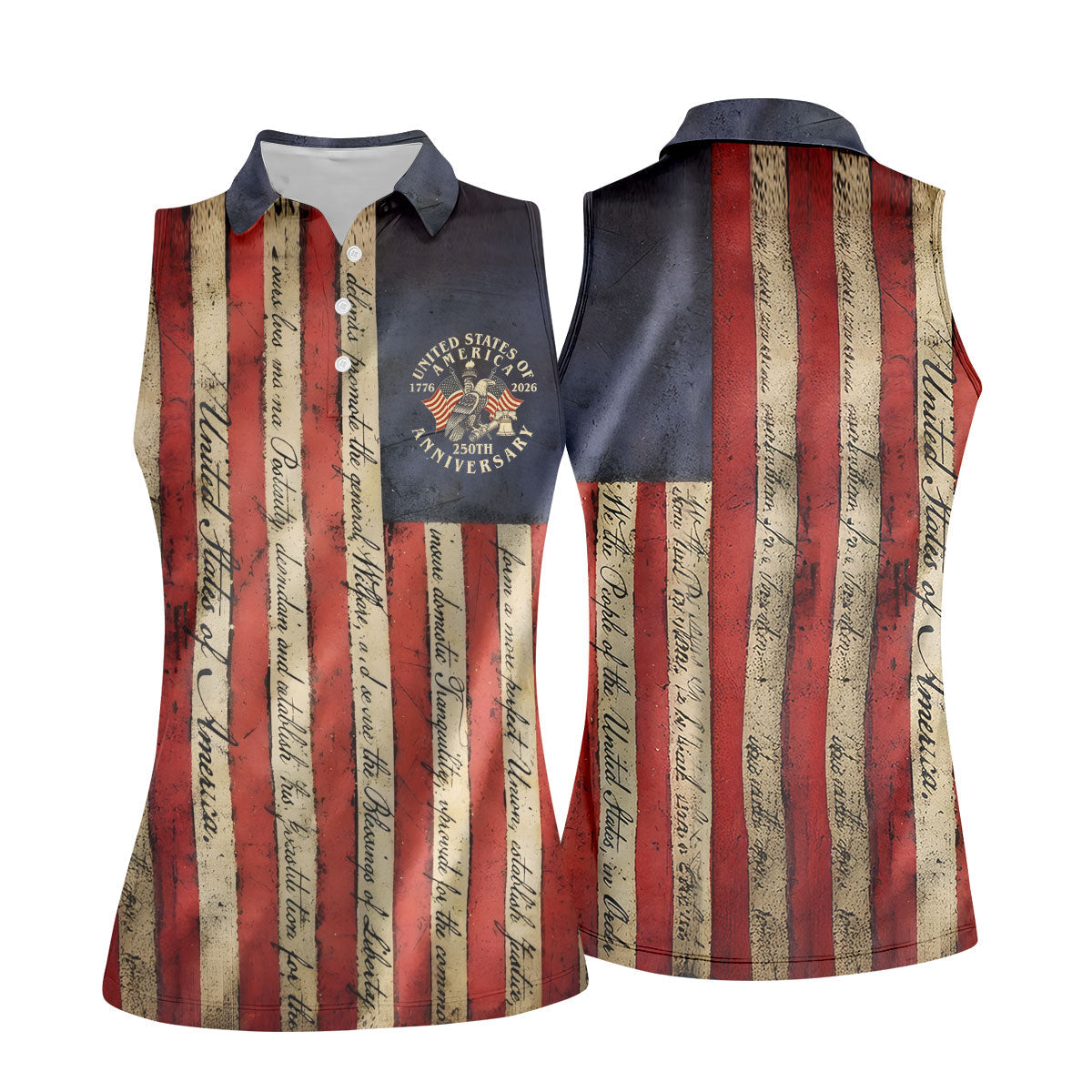 USA 250th Anniversary Distressed Flag Patriotic Golf Shirt, 4th Of July Golf Shirt For Women
