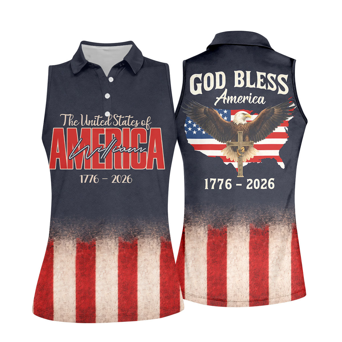 God Bless America Faith Cross Bald Eagle Patriotic Golf Shirt, 250 Years Golf Shirt For Women