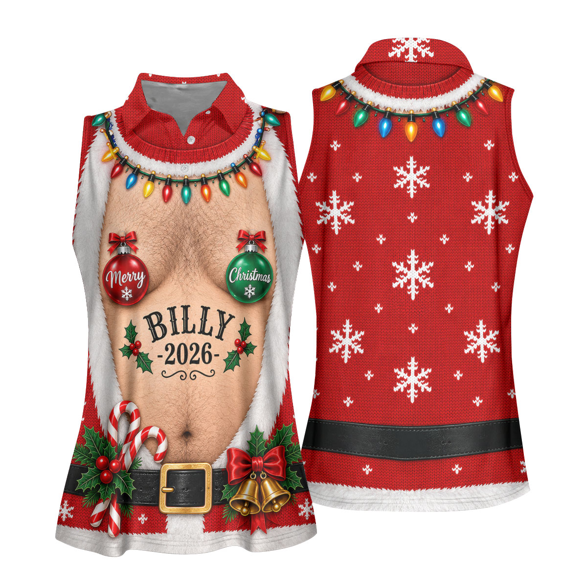 Custom Name Ornament Merry Christmas Golf Shirt, Golf Shirts For Women, Women's Golf Tops
